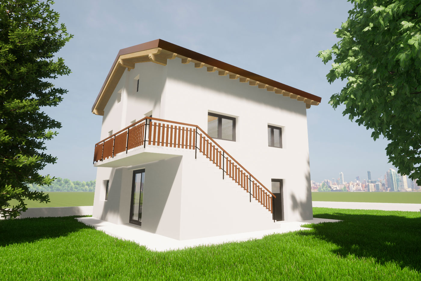 casa in legno a due piani più mansarda