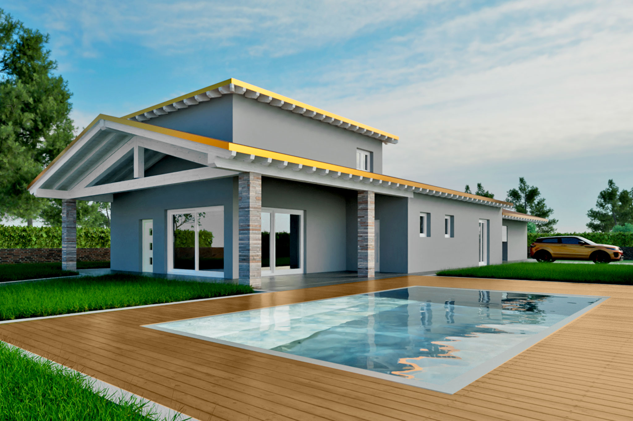 render di villetta con piscina
